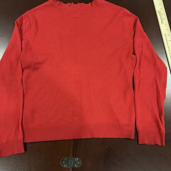 Kenneth Cole Reaction Sweater Cardigan Red Ruffle Button Size M Long Sleeve - Picture 10 of 10